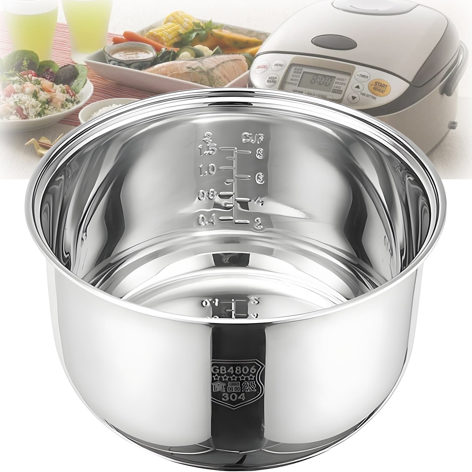 304 Stainless Steel Rice Cooker Inner Bowl for Zojirushi NS-TSC10 (5.5cups)  Multi-Cooker Replacement Inner Pot,3L/5.5cups