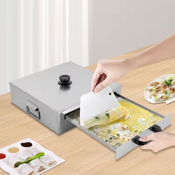 304 Stainless Steel Rice Noodle Rolls Steamer Cantonese Dim Sum Steamer with Openable Lid for Dumplings, Buns, Spring Rolls, Works on Induction & Gas Stoves