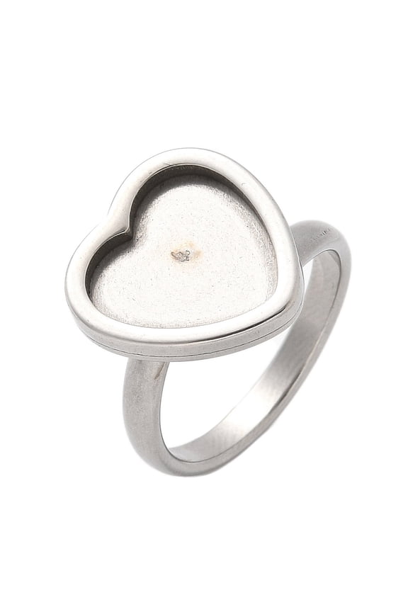 304 Stainless Steel Ring Components Pad Ring Setting Heart Stainless Steel Color Tray: 11x11mm Inner Diameter: 17mm