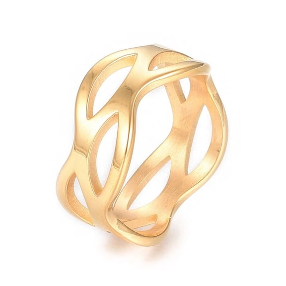 304 Stainless Steel Leaf Ring Wide Band Ring Hollow Gold Plated Statement Size 7 Z685