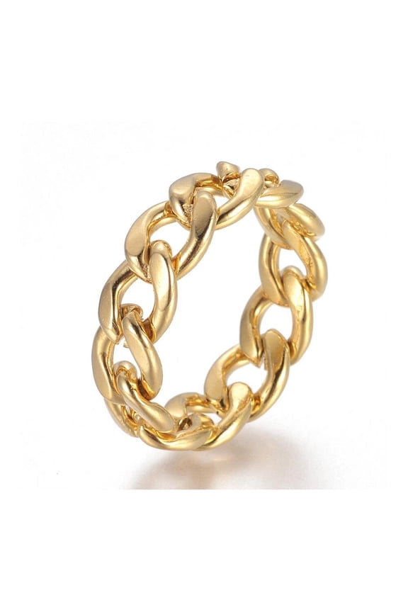 304 Stainless Steel Rings Curb Chain Ring Wide Rings Gold Size 7 17Mm 7Mm A43