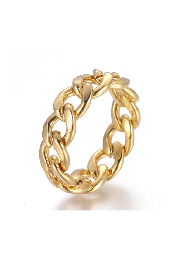 304 Stainless Steel Ring Curb Chain Ring Wide Ring Gold 17mm 7mm Statement Size 7 A43