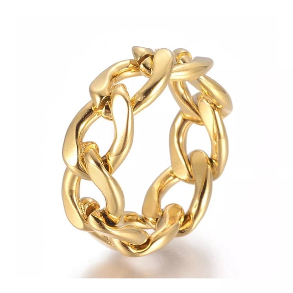 304 Stainless Steel Rings Curb Chain Ring Wide Rings Gold Size 7 17Mm 9Mm&nbsp; A44