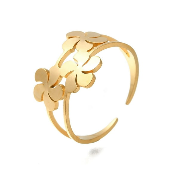 304 Stainless Steel Rings for Women Flower Real 18K Gold Plated 14mm Inner Diameter: 18.5mm DIY