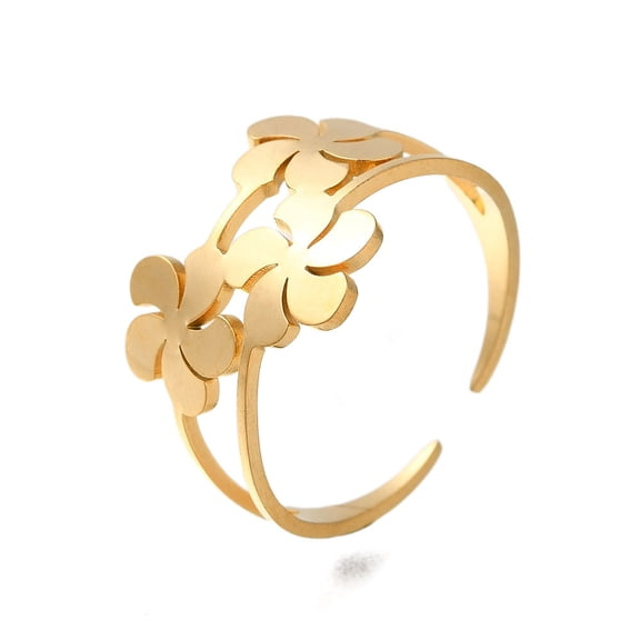 304 Stainless Steel Rings for Women Flower Real 18K Gold Plated 14mm Inner Diameter: 18.5mm