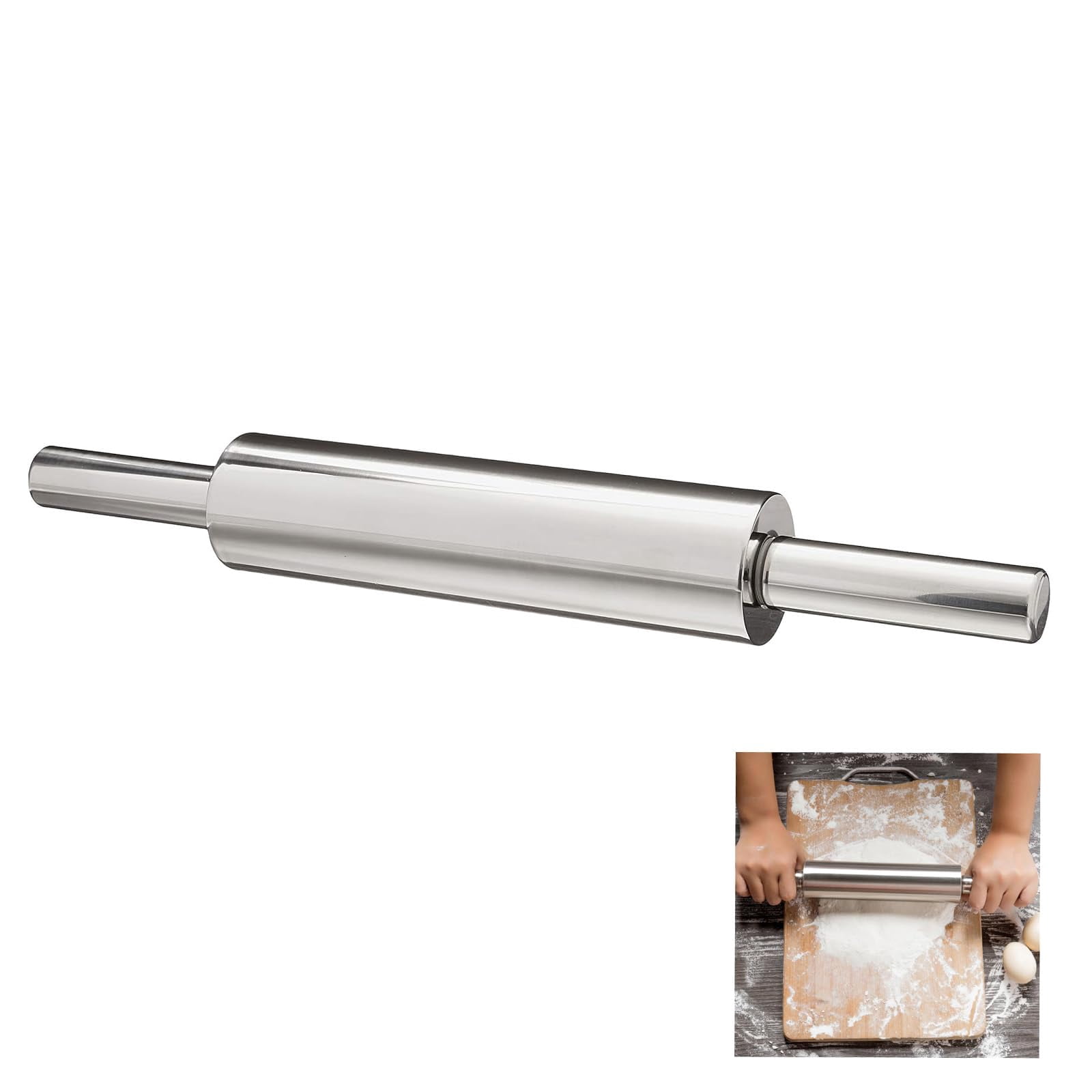Rollerign Pin 304 Stainless Steel Rolling Pin, Long Dough Roller for All Baking Needs ...