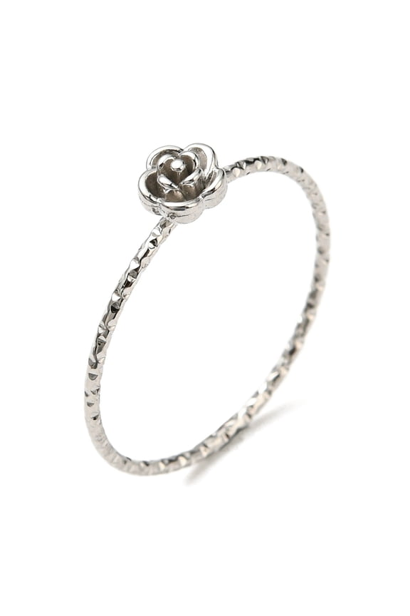 304 Stainless Steel Rose Flower Finger Ring Stainless Steel Color US Size 8 1/4(18.3mm)