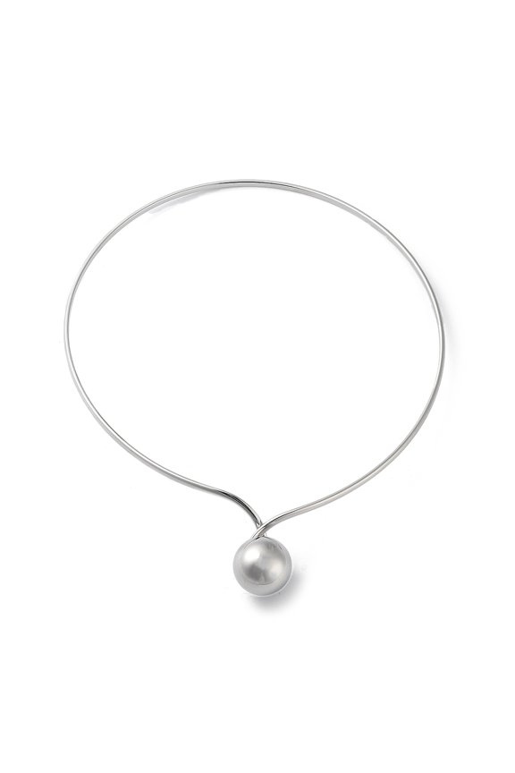 304 Stainless Steel Round Ball Pendant Choker Necklaces Rigid Necklaces Stainless Steel color Inner Diameter: 5.20 inch(13.2cm)