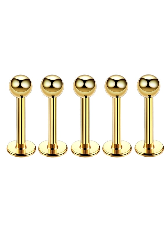 304 Stainless Steel Round Internally Threaded Labrets for Women Men Golden Pin: 1.2x10mm Head: 3mm