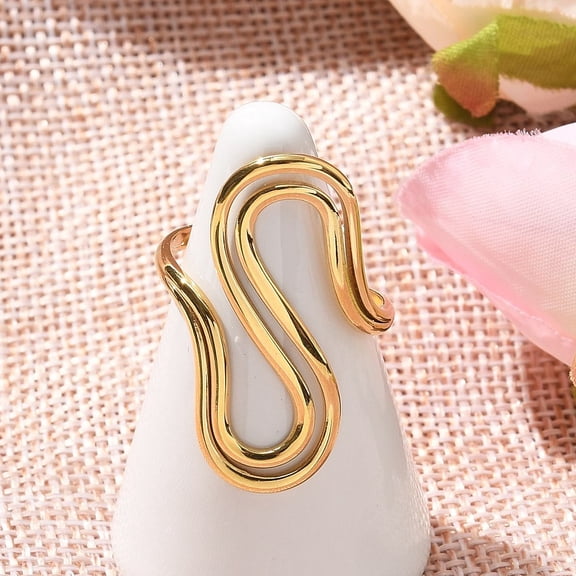 304 Stainless Steel S-shaped Open Cuff Rings for Women Real 18K golden Plated 31.5mm Adjustable