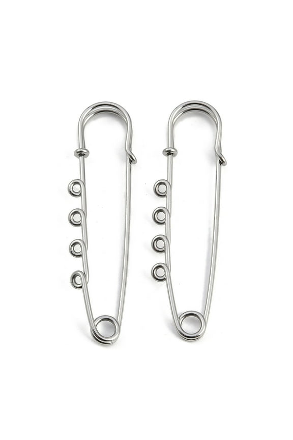 304 Stainless Steel Safety Pins Brooch Findings Kilt Pins with 4 Loops for Lapel Pin Making Stainless Steel color 70x19.8x5.5mm Hole: 2mm