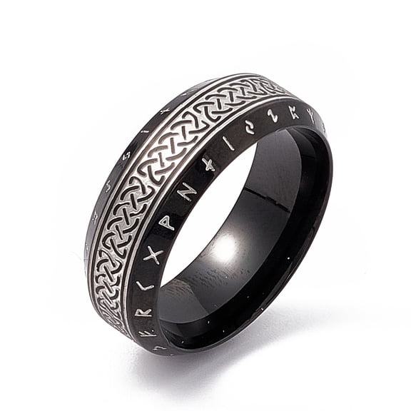 304 Stainless Steel Sailor's Knot Finger Ring Words Odin Norse Amulet Jewelry for Women Men Electrophoresis Black Inner Diameter: 18.8mm