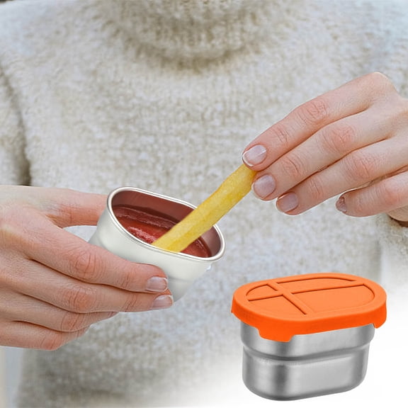 304 Stainless Steel Sauce Containers with Lids, 80ml Leakproof Mini Dipping Cups for Bento Box Lunch, SmaCondiment Containers Reusable for Salad Dressing to Go, Meal Prep & Travel