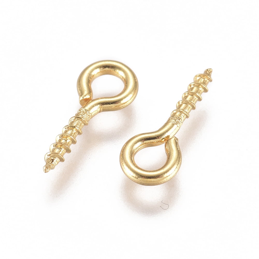 304 Stainless Steel Screw Eye Pin Peg Bails For Half Drilled Beads Real 18K golden Plated 10x4x1mm Hole: 2mm Pin: 1.4mm