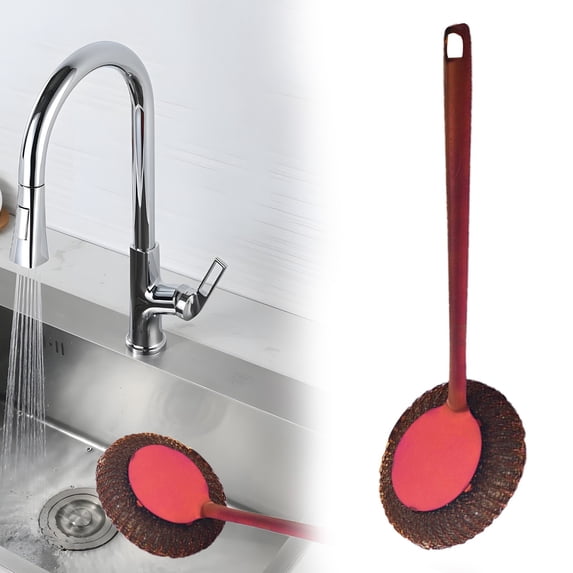 304 Stainless Steel Scrubber with Long Handle, Heavy Duty Grill Brush and Pot Scrubber, Ergonomic Cleaning Brush for Pans, Bakeware, Kitchen Utensils, Non Scratch Pan Cleaner