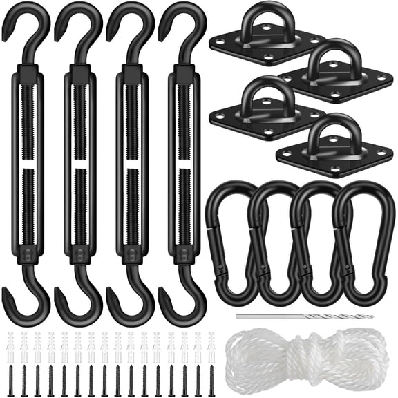 304 Stainless Steel Shade Sail Hardware Kit, 6 Inch Matte Black Sun Shade Hardware Kit for Triangle Rectangle Installation, Sun Shade Sail Hardware for Garden, Patio, Outdoors-46 PCS