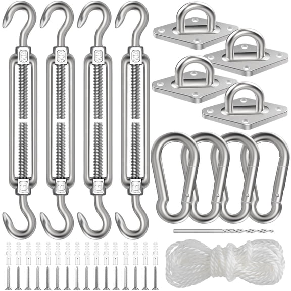 304 Stainless Steel Shade Sail Hardware Kit, 6 Inch Matte Black Sun Shade Hardware Kit for Triangle Rectangle Installation, Sun Shade Sail Hardware for Garden, Patio, Outdoors-46 PCS