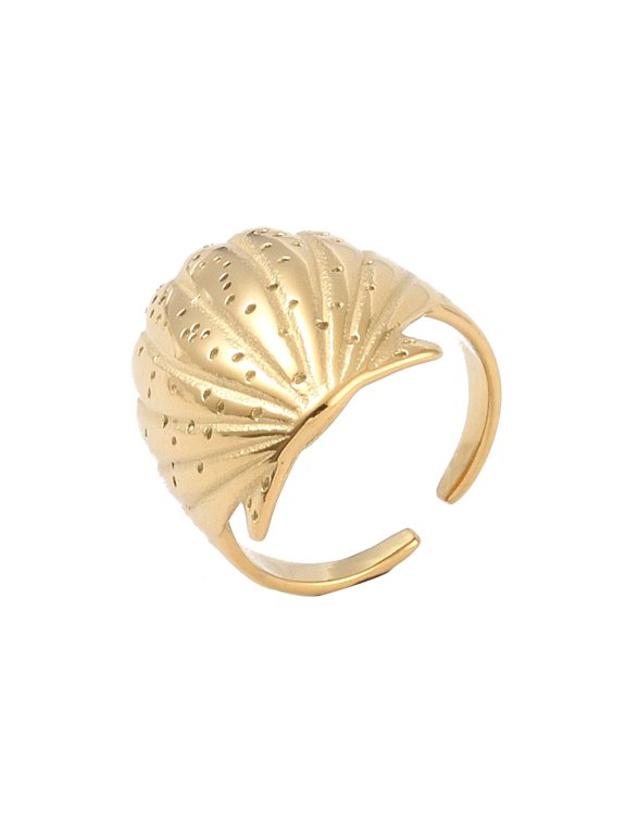 304 Stainless Steel Shell Shape Open Cuff Ring for Women Golden Adjustable 304 Stainless Steel