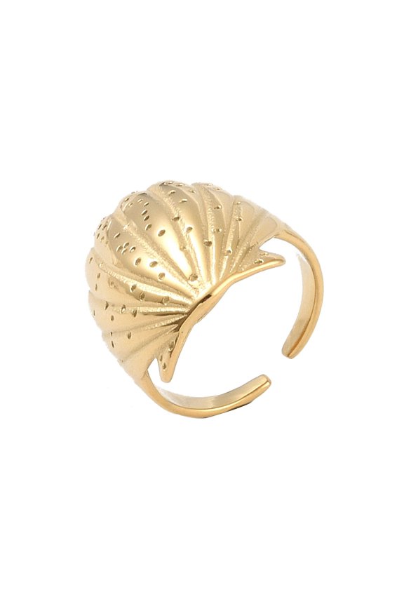 304 Stainless Steel Shell Shape Open Cuff Ring for Women Golden Adjustable DIY