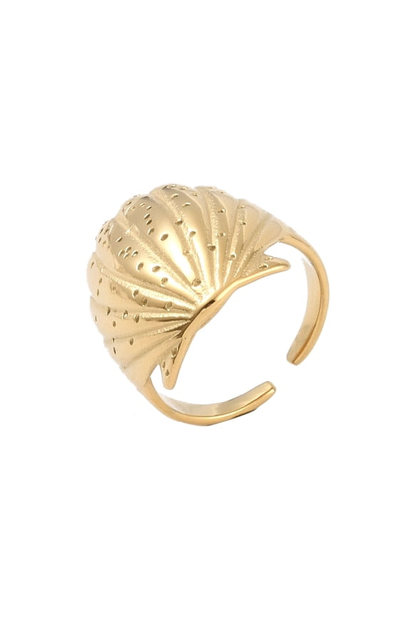 304 Stainless Steel Shell Shape Open Cuff Ring for Women Golden Adjustable