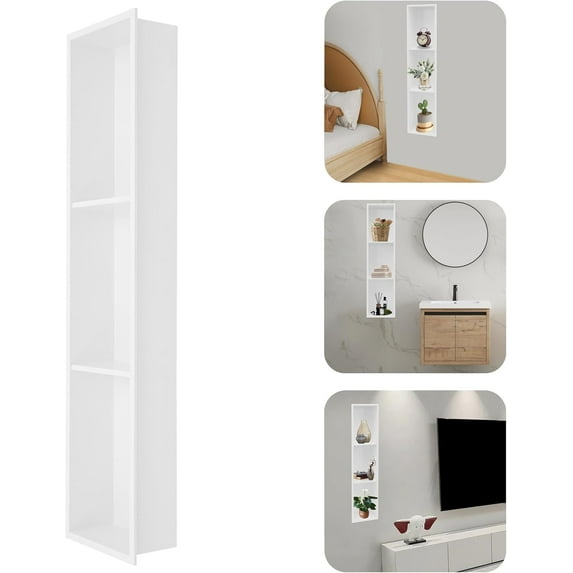 304 Stainless Steel Shower Niche, White No Tile Needed Recessed Built-in Wall Niche Shower Shelf Insert Wall Niche for Bathroom Bedroom Kitchen Storage Organizer-9X 37.1 Inch