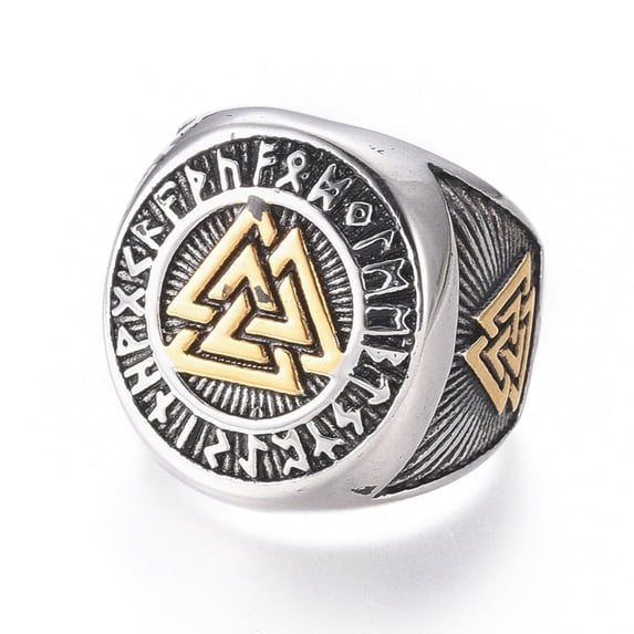 304 Stainless Steel Signet Rings for Men Wide Band Rings Valknut Symbol Silver & Golden Size 7~12 17~22mm