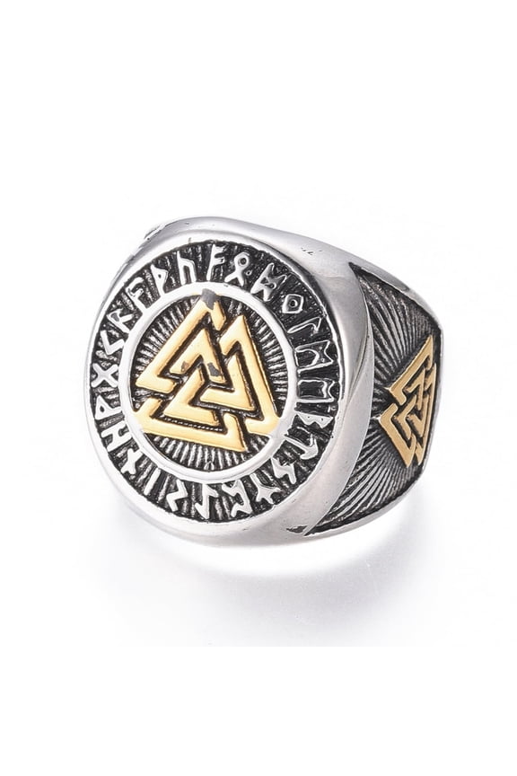 304 Stainless Steel Signet Rings for Men Wide Band Rings Valknut Symbol Silver & Golden Size 7~12 17~22mm