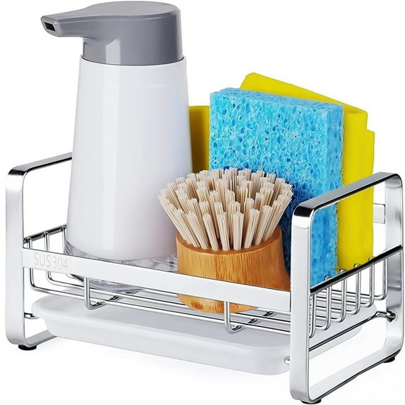 304 Stainless Steel Sink Caddy Sponge Holder - Sink Caddy Organizer, Sponge Holder for Sink, Sink Tray Drainer Rack, Soap Dish Dispenser Brush Holder Storage Kitchen Accessories