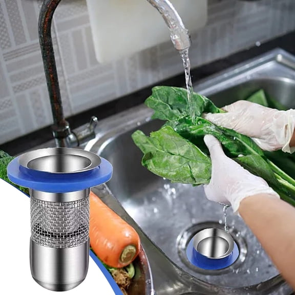 304 Stainless Steel Sink Stopper Hair Catcher for Bathroom Sink and Shower Tub with Variable Diameter Rubber Rings