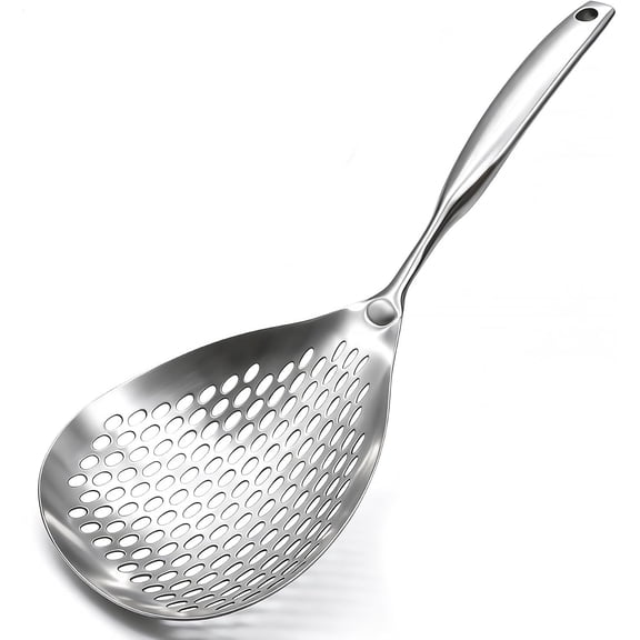 304 Stainless Steel Skimmer Slotted Spoon with Long Handle, Mesh Spider Strainer for Frying, Boiling, Pasta, and Kitchen Cooking, 16.85 in