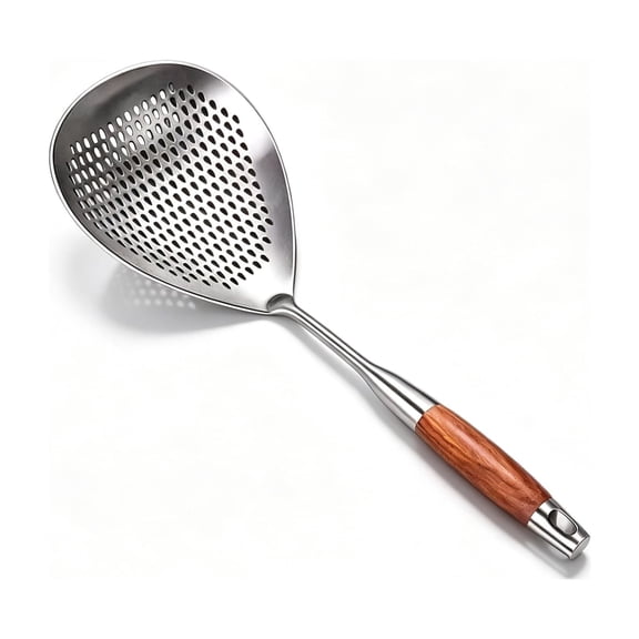 304 Stainless Steel Skimmer with Wooden Handle – Heat-Resistant Spider Strainer for Frying, Pasta, Dumplings, and More