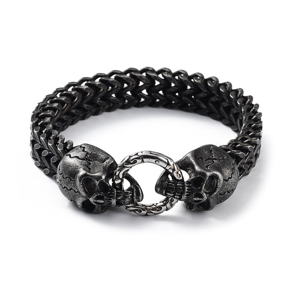 304 Stainless Steel Skull Head Herringbone Chains Bracelets for Men & Women Gunmetal 8-1/2 inch(21.6cm)x1.2cm 304 Stainless Steel