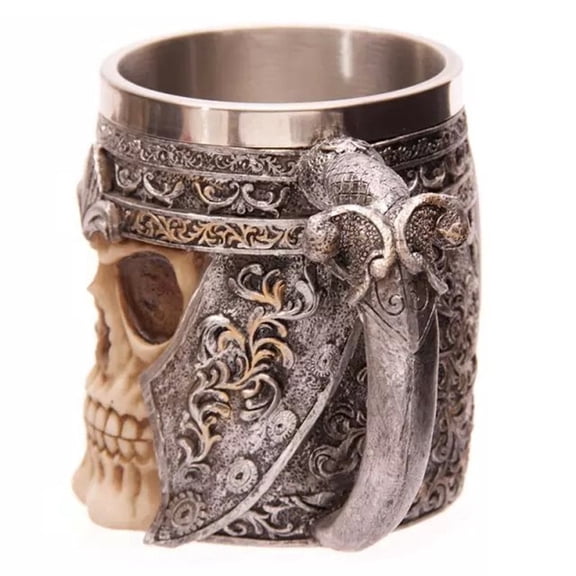 304 Stainless Steel Skull Mug Resin Skeleton Viking Beer Cup for Home Decorations Birthday Gift Stainless Steel color 150x140x105mm Inner Diameter: 78mm Capacity: 450ml