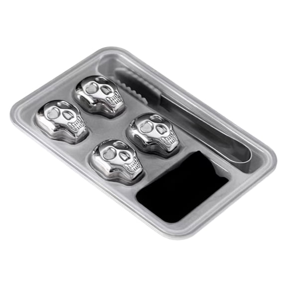 304 Stainless Steel Skull Stones Reusable Metal Ice Cubes with Silicone Tray for Beverage Cool
