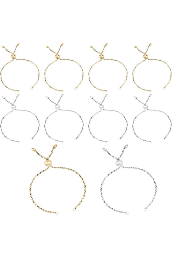 304 Stainless Steel Slider Bracelet/Bolo Bracelets Making with Box Chains Golden Stainless Steel Color 10-5/8 inch(27cm) 2colors
