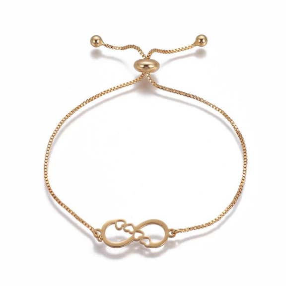304 Stainless Steel Slider Heart Bracelet Box Chain Infinity Gold Adjustable Size P291