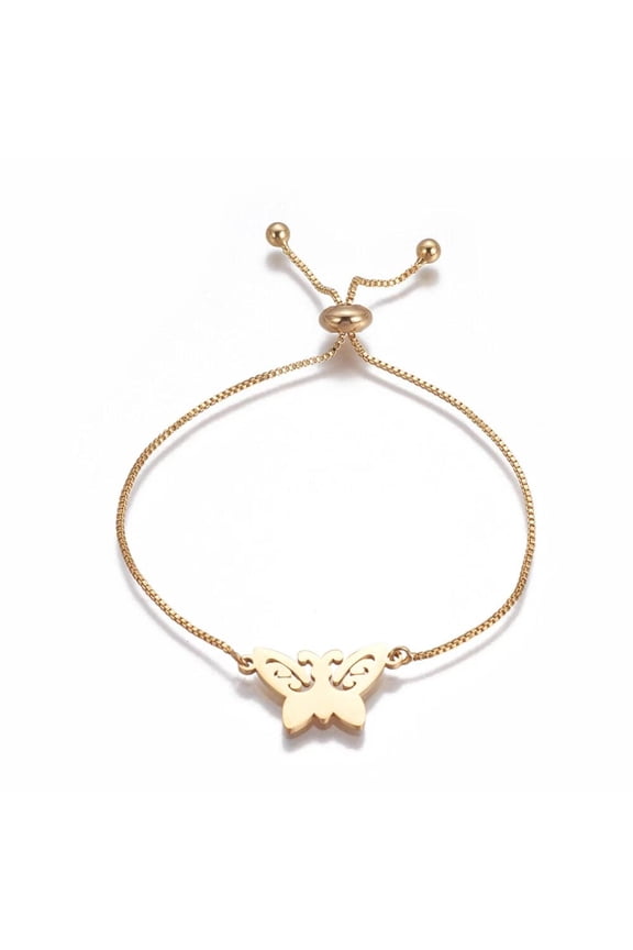 304 Stainless Steel Slider Bracelet Chains Butterfly Gold Adjustable Size P303