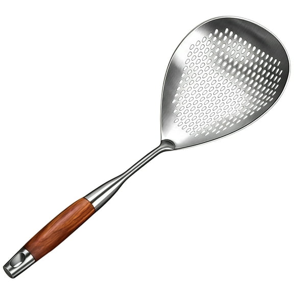 304 Stainless Steel Skimmer Spoon with Wood Handle - 5.79'' Extra Wide Head | Large Skimmer Spoon for Frying, Hot Pot & Candy Making - Dishwasher Safe Grease Strainer (16.4'')