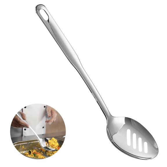 304 Stainless Steel Slotted Spoon – 12.8 in Large Mirror Polished Serving Spoon with Ergonomic Long Handle, Heat Resistant, Slotted Design for Draining, Ideal for Home, Restaurant & Hotel