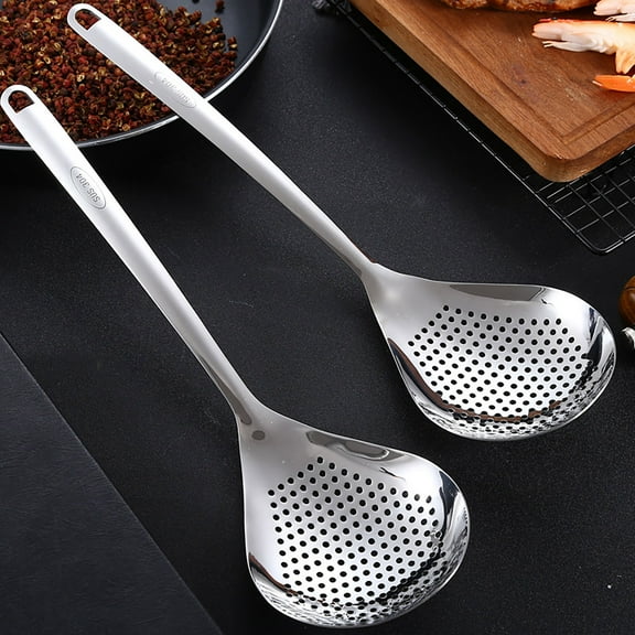 304 Stainless Steel Slotted Spoon Long Handle Pepper Big Slotted Spoon Home Kitchen Drain Oil Hot Pot Slotted Spoon Dredge Oil