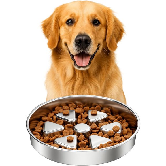 304 Stainless Steel Slow Feeder , 2.5 Cups Non-Slip Pet Bowl, Raised Design for Slow Eating & Digestive Health - Perfect for Medium Large Dogs