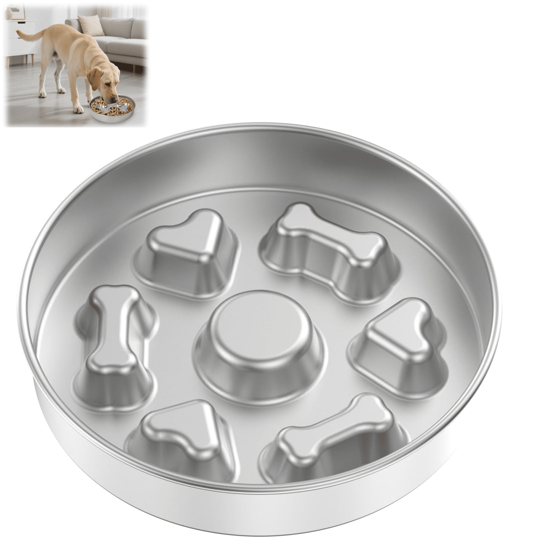 304 Stainless Steel Slow Feeder Dog Bowl with Rotating Puzzle Design, 2 Cup Capacity Anti-Choking Pet Bowl for Medium Large Dogs, Bone Heart Pattern, Non-Slip Silicone Base, Dishwasher Safe(wwx)
