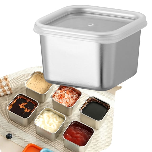 304 Stainless Steel Snack Container, 180ml/6oz Leak-Proof Box with Silicone Lid, 2.95"×2.95",1PC,White