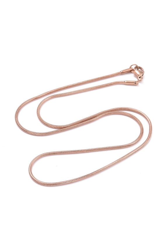 304 Stainless Steel Snake Chain Necklaces with 304 Stainless Steel Clasps Rose Gold 17.8 inch(45.3cm) 1.5mm
