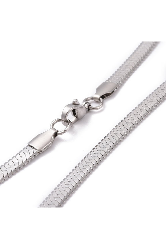 304 Stainless Steel Snake Chains Necklaces with Lobster Clasps Stainless Steel Color 17.7 inch(45cm) 5x1mm diy