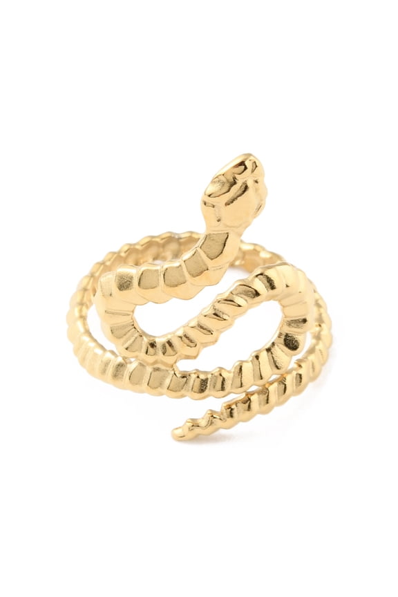 304 Stainless Steel Snake Cuff Rings Real 14K golden Plated Size 7 1/4(17.5mm)