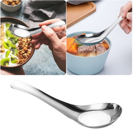 304 Stainless Steel Soup Spoons Dinner Spoons Mirror Polished Asian Soup Spoons for Ramen Bouillon Dessert Cereal Thai Miso Soup