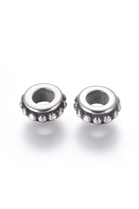 304 Stainless Steel Spacer Beads Ring Silver 6.5x3mm Hole: 3mm