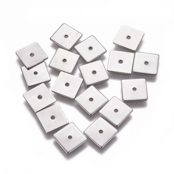 304 Stainless Steel Spacer Beads Square Stainless Steel color 8x8x0.7mm Hole: 1.2mm