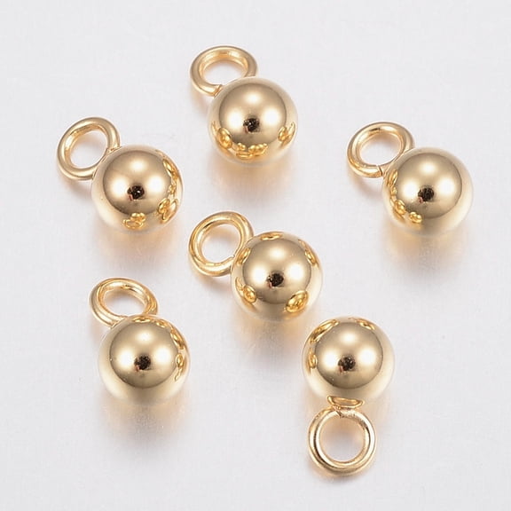 304 Stainless Steel Sphere Charms Round Ball Golden 7x4mm Hole: 2mm